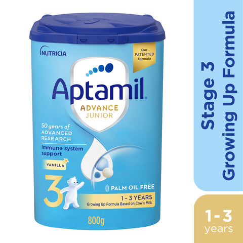 GETIT.QA- Qatar’s Best Online Shopping Website offers APTAMIL ADVANCE JUNIOR STAGE 3 GROWING UP FORMULA VANILLA FLAVOUR FROM 1-3 YEARS 800 G at the lowest price in Qatar. Free Shipping & COD Available!