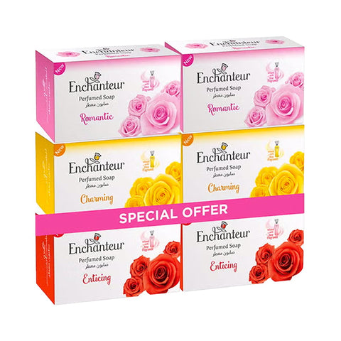 GETIT.QA- Qatar’s Best Online Shopping Website offers ENCHANTEUR PERFUMED SOAP ASSORTED 6 X 125 G at the lowest price in Qatar. Free Shipping & COD Available!