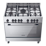 Candy Gas Cooking Range, 90 cm, 5 Gas Burner, Gas Oven, Gas grill, Fan Cooking, Full safety, 3 Cast iron grids, Cooling Fan, 130L, Made in Italy, Inox, RGG95HXLPG/1