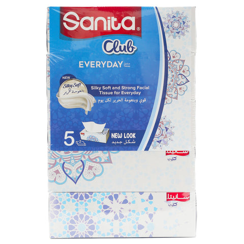 GETIT.QA- Qatar’s Best Online Shopping Website offers SANITA CLUB SILKY SOFT FACIAL TISSUE 2 PLY 5 X 130 SHEETS at the lowest price in Qatar. Free Shipping & COD Available!