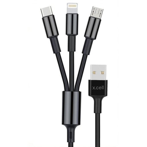 GETIT.QA- Qatar’s Best Online Shopping Website offers X.CELL 3 IN 1 USB CABLE CBA31 1.5 METER BLACK at the lowest price in Qatar. Free Shipping & COD Available!