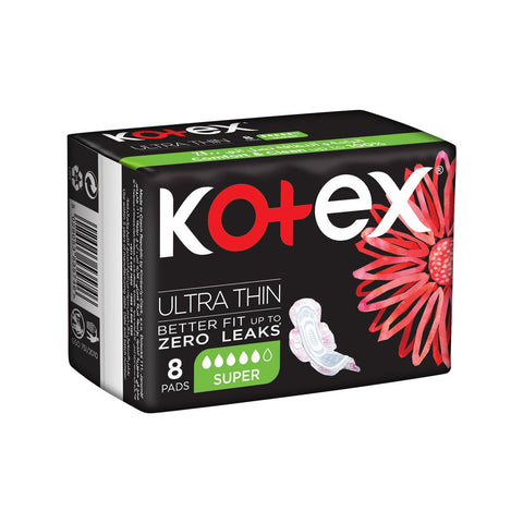 GETIT.QA- Qatar’s Best Online Shopping Website offers KOTEX ULTRA THIN SUPER SIZE SANITARY PADS WITH WINGS 8 PCS at the lowest price in Qatar. Free Shipping & COD Available!