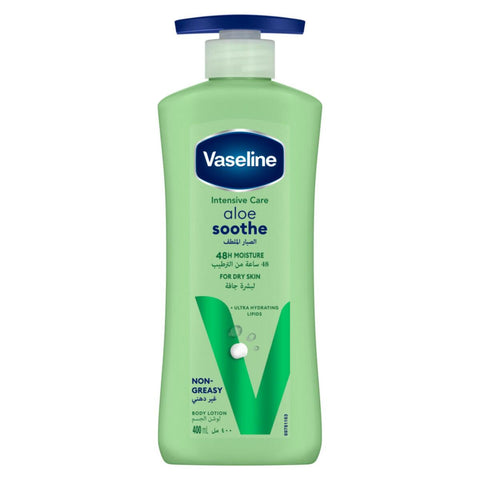 GETIT.QA- Qatar’s Best Online Shopping Website offers VASELINE INTENSIVE CARE ALOE SOOTHE BODY LOTION 400 ML at the lowest price in Qatar. Free Shipping & COD Available!