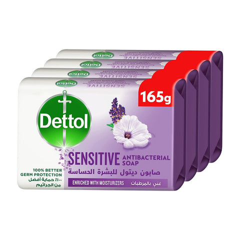 GETIT.QA- Qatar’s Best Online Shopping Website offers DETTOL SENSITIVE ANTI BACTERIAL SOAP VALUE PACK 4 X 165 G at the lowest price in Qatar. Free Shipping & COD Available!