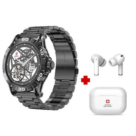 GETIT.QA- Qatar’s Best Online Shopping Website offers SWISS MILITARY SMART WATCH DOM 2 METAL + TWS EARBUDS DELTA at the lowest price in Qatar. Free Shipping & COD Available!