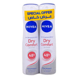 GETIT.QA- Qatar’s Best Online Shopping Website offers NIVEA DRY COMFORT ANTI-PERSPIRANT SPRAY FOR WOMEN VALUE PACK 2 X 150 ML at the lowest price in Qatar. Free Shipping & COD Available!