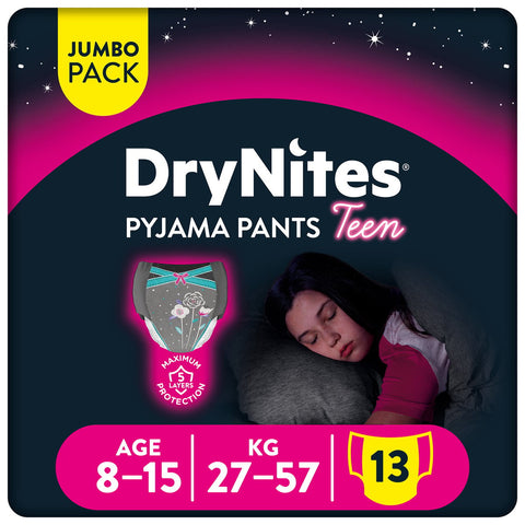GETIT.QA- Qatar’s Best Online Shopping Website offers HUGGIES DRYNITES PYJAMA PANTS 8-15 YEARS BED WETTING DIAPER GIRL 27-57 KG JUMBO PACK 13 PCS at the lowest price in Qatar. Free Shipping & COD Available!