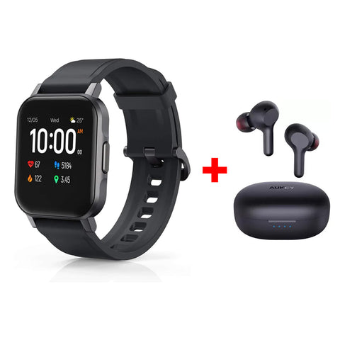 GETIT.QA- Qatar’s Best Online Shopping Website offers AUKEY FITNESS TRACKER SMART WATCH, 1.4 INCHES, BLACK, LS02 + WIRELESS EARBUDS, BLACK, EP-T25 at the lowest price in Qatar. Free Shipping & COD Available!