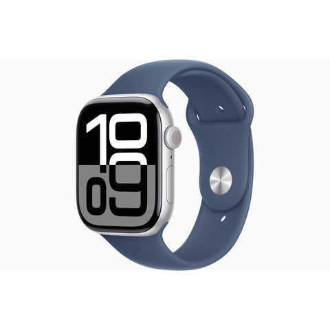 GETIT.QA- Qatar’s Best Online Shopping Website offers PRE-ORDER APPLE WATCH SERIES 10 GPS 46MM SILVER ALUMINIUM CASE WITH DENIM SPORT BAND - M/L at the lowest price in Qatar. Free Shipping & COD Available!