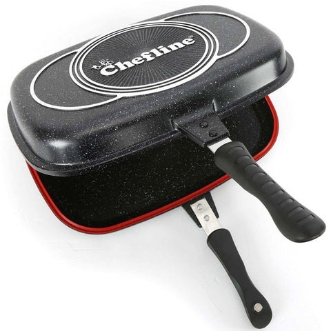 GETIT.QA- Qatar’s Best Online Shopping Website offers CHEFLINE BLACK MARBLE DOUBLE SIDE PAN-- 36 CM-- DP36D at the lowest price in Qatar. Free Shipping & COD Available!