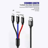 GETIT.QA- Qatar’s Best Online Shopping Website offers TRANDS MULTI COLORED 3 IN 1 USB CABLE WITH LIGHTNING MICRO USB TYPE C CONNECTORS 1.2 METER CA8816 at the lowest price in Qatar. Free Shipping & COD Available!