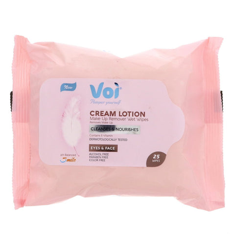 GETIT.QA- Qatar’s Best Online Shopping Website offers VOI CREAM LOTION MAKE UP REMOVER WET WIPES 25 PCS at the lowest price in Qatar. Free Shipping & COD Available!