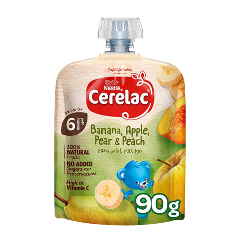 Nestle Cerelac Banana, Apple, Pear & Peach Fruit Puree From 6 Months 90 g