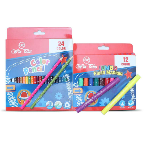 GETIT.QA- Qatar’s Best Online Shopping Website offers WIN PLUS COLOR PENCIL 24'S + JUMBO FIBER MARKER 12'S KR971277-1 at the lowest price in Qatar. Free Shipping & COD Available!