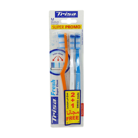 GETIT.QA- Qatar’s Best Online Shopping Website offers TRISA FRESH SUPER CLEAN TOOTHBRUSH MEDIUM 2+1 at the lowest price in Qatar. Free Shipping & COD Available!