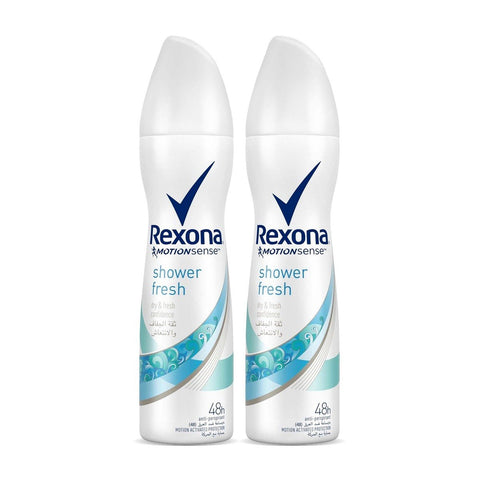 GETIT.QA- Qatar’s Best Online Shopping Website offers REXONA WOMEN ANTIPERSPIRANT DEODORANT SHOWER FRESH 2 X 150 ML at the lowest price in Qatar. Free Shipping & COD Available!