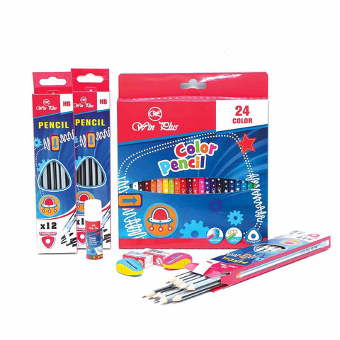 GETIT.QA- Qatar’s Best Online Shopping Website offers WIN PLUS COLOR PENCILS 24PCS + HB PENCILS 3X12PCS + SHARPENER 2PCS + ERASER 2PCS + GLUE STICK at the lowest price in Qatar. Free Shipping & COD Available!