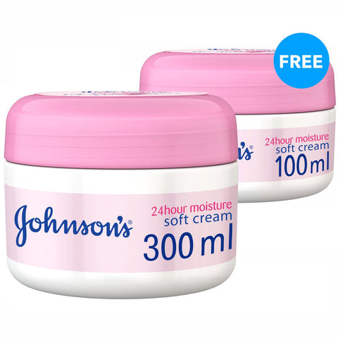 GETIT.QA- Qatar’s Best Online Shopping Website offers JOHNSON & JOHNSON SOFT CREAM 24H MOISTURE 300 ML + 100 ML at the lowest price in Qatar. Free Shipping & COD Available!