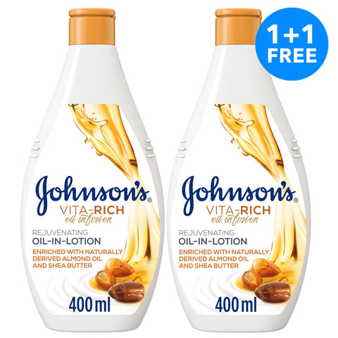 GETIT.QA- Qatar’s Best Online Shopping Website offers JOHNSON'S VITA RICH OIL INFUSION REJUVENATING OIL-IN-LOTION 400 ML 1+1 at the lowest price in Qatar. Free Shipping & COD Available!