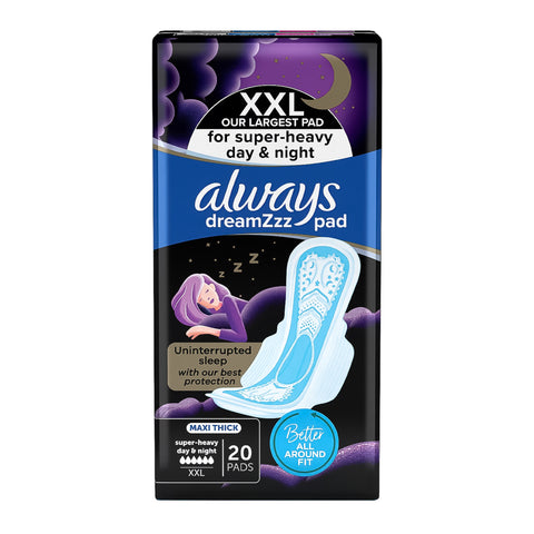 ALWAYS DREAMZZ PAD COTTON SOFT MAXI THICK NIGHT LONG SANITARY PADS WITH WINGS 20PCS - GETIT.QA