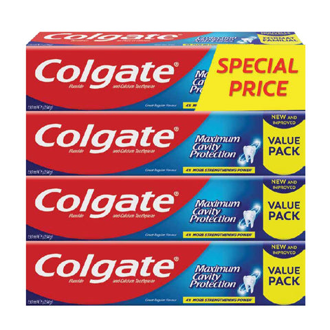GETIT.QA- Qatar’s Best Online Shopping Website offers COLGATE TOOTHPASTE MAXIMUM CAVITY PROTECTION 4 X 150 ML at the lowest price in Qatar. Free Shipping & COD Available!