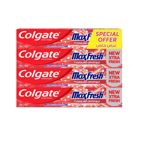 GETIT.QA- Qatar’s Best Online Shopping Website offers COLGATE MAX FRESH TOOTHPASTE COOLING CRYSTAL 4 X 75 ML at the lowest price in Qatar. Free Shipping & COD Available!