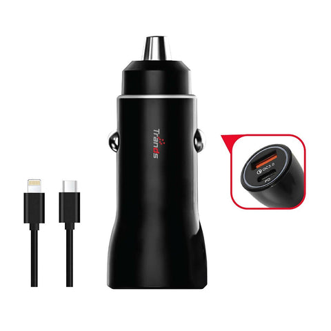 GETIT.QA- Qatar’s Best Online Shopping Website offers TRANDS 36W CAR CHARGER (TYPE-C &AMP; LIGHTNING CABLE)AD663, BLACK at the lowest price in Qatar. Free Shipping & COD Available!