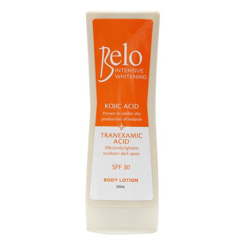 GETIT.QA- Qatar’s Best Online Shopping Website offers BELO INTENSIVE WHITENING BODY LOTION KOJIC ACID + TRANEXAMIC ACID SPF30 200 ML at the lowest price in Qatar. Free Shipping & COD Available!