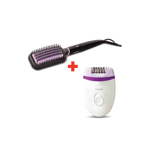 GETIT.QA- Qatar’s Best Online Shopping Website offers PHILIPS STYLECARE ESSENTIAL - HEATED STRAIGHTENING BRUSH BHH880/03+BRE225 at the lowest price in Qatar. Free Shipping & COD Available!