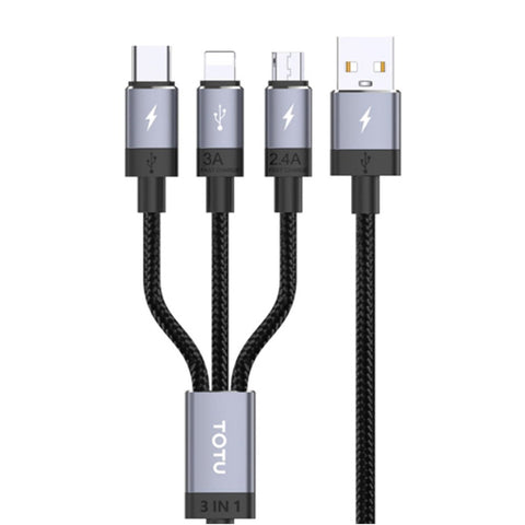 GETIT.QA- Qatar’s Best Online Shopping Website offers TOTU MICRO+LIGHTNING+TYPE-C DATA CABLE 1.2M BLACK+GREY B3B-004 at the lowest price in Qatar. Free Shipping & COD Available!