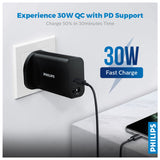 GETIT.QA- Qatar’s Best Online Shopping Website offers PHILIPS 30W PD+QC WALL CHARGER, BLACK -DLP2621/05 at the lowest price in Qatar. Free Shipping & COD Available!