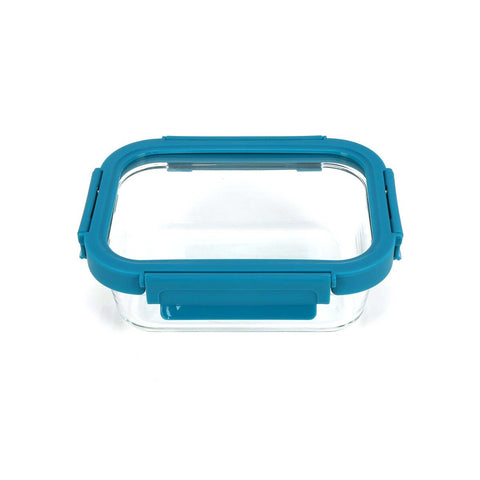 GETIT.QA- Qatar’s Best Online Shopping Website offers CHEFLINE RECTANGLE FOOD STORAGE GLASS CONTAINER WITH LID-- BLUE (TEAL BLUE)-- 640 ML at the lowest price in Qatar. Free Shipping & COD Available!