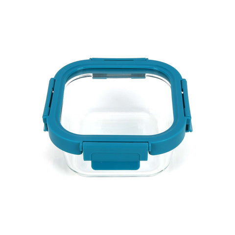 GETIT.QA- Qatar’s Best Online Shopping Website offers CHEFLINE SQUARE FOOD STORAGE GLASS CONTAINER WITH LID-- BLUE (TEAL BLUE)-- 520 ML at the lowest price in Qatar. Free Shipping & COD Available!