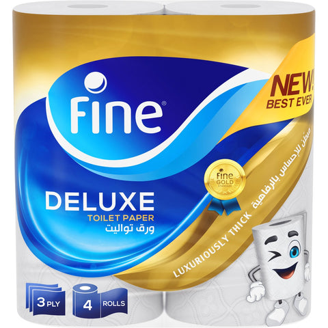 GETIT.QA- Qatar’s Best Online Shopping Website offers FINE DELUXE NEW & IMPROVED FLUSHABLE TOILET PAPER 3PLY 4 ROLLS at the lowest price in Qatar. Free Shipping & COD Available!