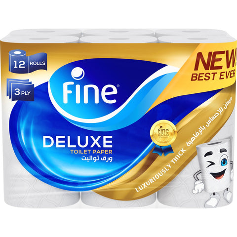 GETIT.QA- Qatar’s Best Online Shopping Website offers FINE DELUXE NEW & IMPROVED FLUSHABLE TOILET PAPER 3PLY 12 ROLLS at the lowest price in Qatar. Free Shipping & COD Available!