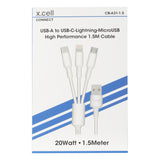 GETIT.QA- Qatar’s Best Online Shopping Website offers X.CELL 3 IN 1 USB CABLE CB-A31-1.5 WHITE at the lowest price in Qatar. Free Shipping & COD Available!