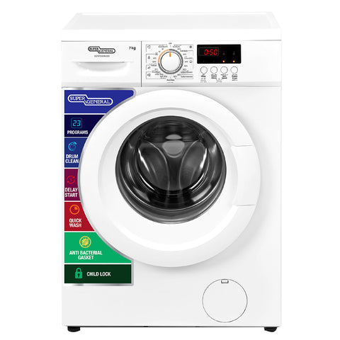 GETIT.QA- Qatar’s Best Online Shopping Website offers SUPER GENERAL 7 KG FRONT LOAD WASHING MACHINE, 1400 RPM, WHITE, SGW7200NLED at the lowest price in Qatar. Free Shipping & COD Available!