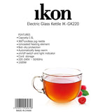 Ikon 1.5L Electric Glass Kettle, White, IK-GK220 - GETIT.QA