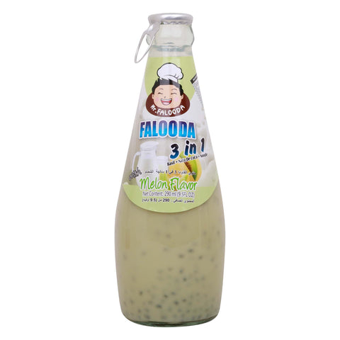 Mr.Falooda 3 in 1 Basil + Nata De Coco + Noodle with Melon Flavor 290 ml - GETIT.QA