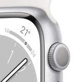 GETIT.QA- Qatar’s Best Online Shopping Website offers APPLE WATCH SERIES 8 GPS SILVER ALUMINIUM CASE WITH WHITE SPORT BAND-- 41 MM-- MP6K3AE at the lowest price in Qatar. Free Shipping & COD Available!