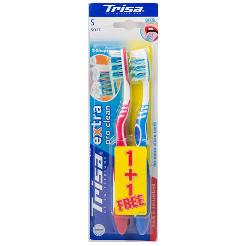 GETIT.QA- Qatar’s Best Online Shopping Website offers TRISA TOOTHBRUSH EXTRA PRO CLEAN SOFT ASSORTED COLOURS 2 PCS at the lowest price in Qatar. Free Shipping & COD Available!