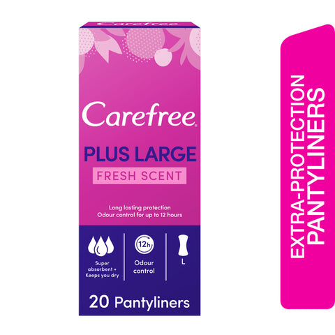 GETIT.QA- Qatar’s Best Online Shopping Website offers CAREFREE PANTY LINERS PLUS LARGE FRESH SCENT 20PCS at the lowest price in Qatar. Free Shipping & COD Available!