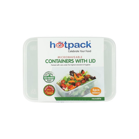 GETIT.QA- Qatar’s Best Online Shopping Website offers HOT PACK 1LITRE MICROWAVABLE CONTAINER WITH LID 5PCS at the lowest price in Qatar. Free Shipping & COD Available!