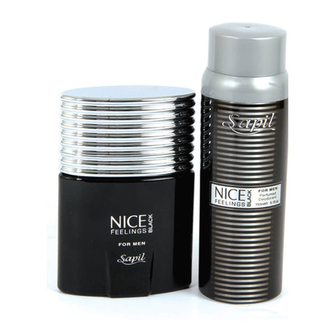 GETIT.QA- Qatar’s Best Online Shopping Website offers SAPIL NICE FEELING BLACK EDT FOR MEN 75 ML + DEODORANT SPRAY 150 ML at the lowest price in Qatar. Free Shipping & COD Available!