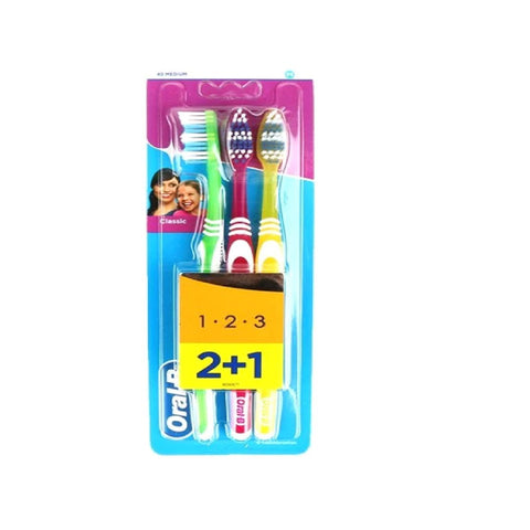 GETIT.QA- Qatar’s Best Online Shopping Website offers ORAL B CLASSIC TOOTHBRUSH MEDIUM 3PCS at the lowest price in Qatar. Free Shipping & COD Available!