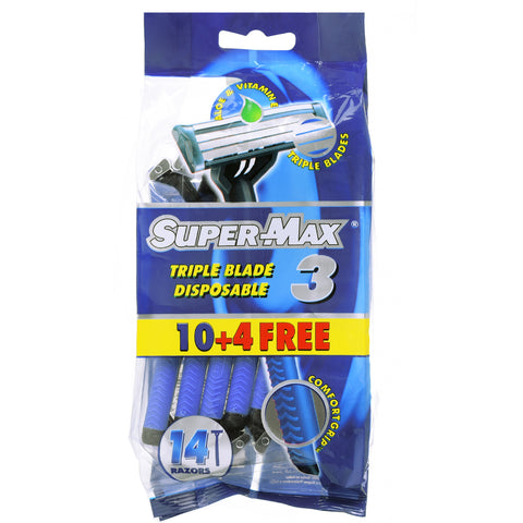 GETIT.QA- Qatar’s Best Online Shopping Website offers SUPERMAX MEN DISPOSABLE TRIPLE BLADE 10 + 4 at the lowest price in Qatar. Free Shipping & COD Available!