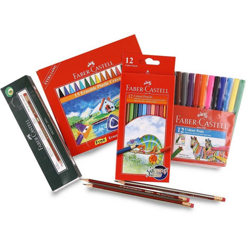 GETIT.QA- Qatar’s Best Online Shopping Website offers FABER-CASTELL ERASABLE CRAYON 15PCS + COLOR PENCIL 12PCS + SKETCH PEN 12PCS + 12 PCS HB PENCIL 1 PKT at the lowest price in Qatar. Free Shipping & COD Available!