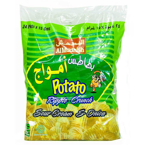 GETIT.QA- Qatar’s Best Online Shopping Website offers Al Mudhish Potato Ripple Crunch Sour Cream & Onion, 24 x 15 g at lowest price in Qatar. Free Shipping & COD Available!