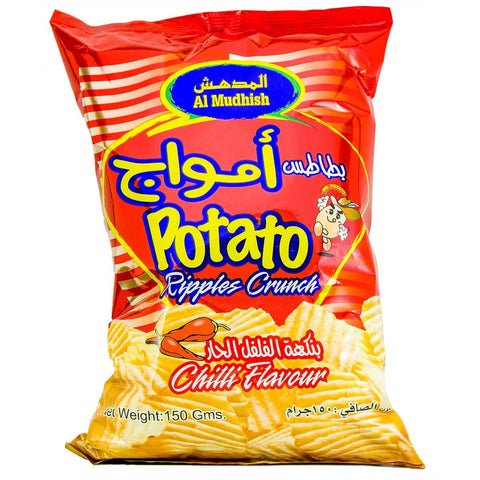 GETIT.QA- Qatar’s Best Online Shopping Website offers Al Mudhish Potato Ripples Crunch Chilli Flavour 150g at lowest price in Qatar. Free Shipping & COD Available!
