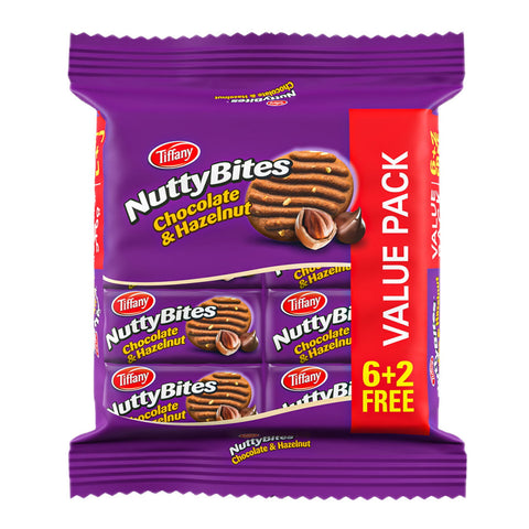 GETIT.QA- Qatar’s Best Online Shopping Website offers TIFFANY NUTTY BITES CHOCOLATE & HAZELNUT 72 G 6+2 at the lowest price in Qatar. Free Shipping & COD Available!